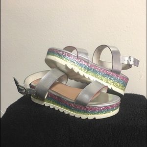Girls Silver strap wedges
